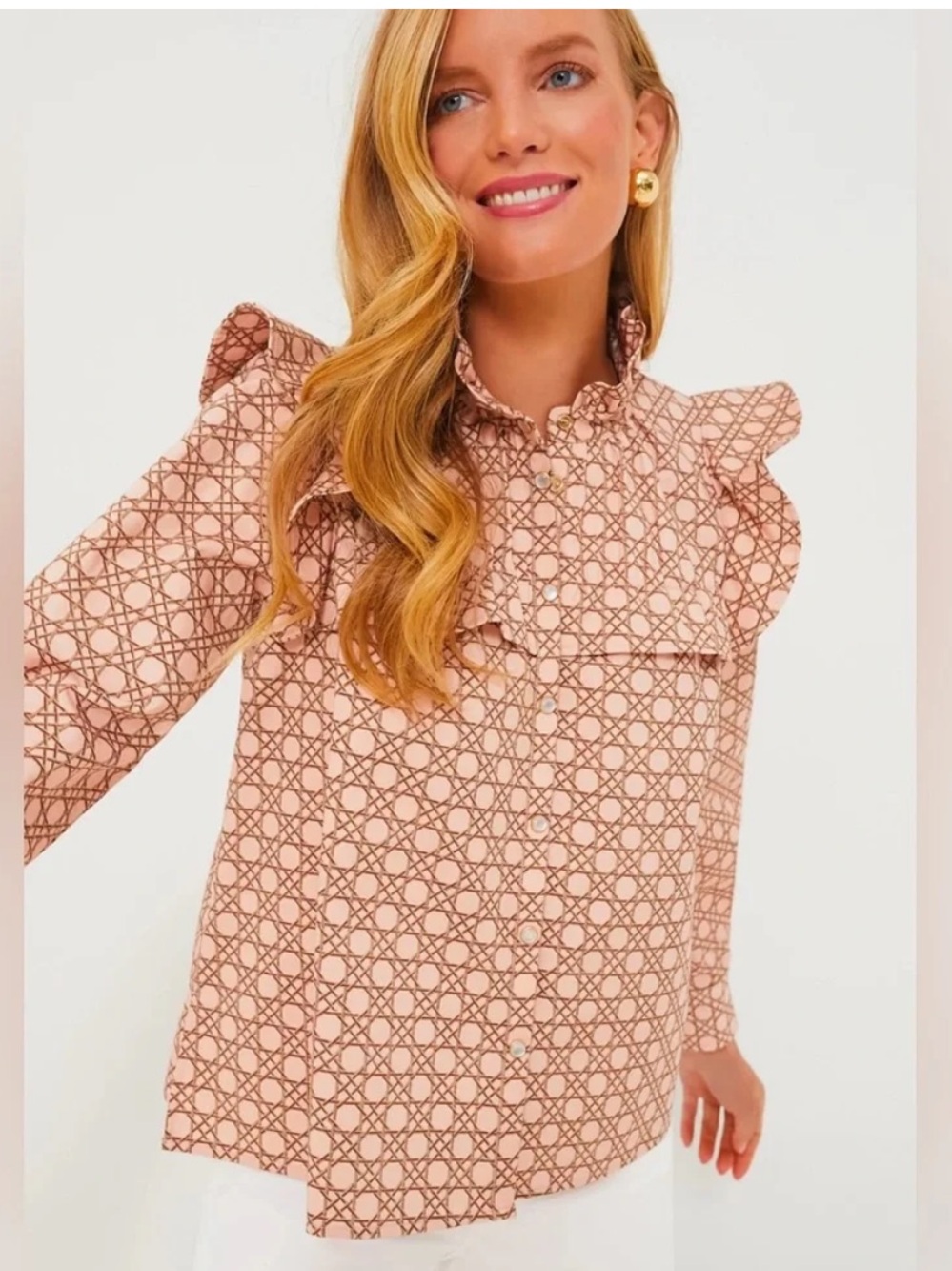 Tuckernuck Winnie top in Cream Floral Ruffle Button-Front Blouse, sz XSmall - Picture 4 of 4